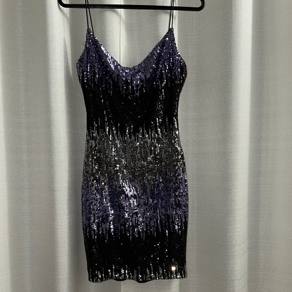 B Darlin Sparkling Black and Purple Mini Dress